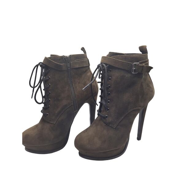 Aldo Olive Ankle Heel Boots Platform 5" heels with 1"front Leather Sz 6.5 - Picture 4 of 9